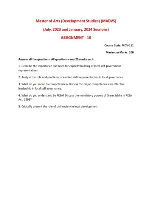 IGNOU MDV-111 Solved Assignment 2023-24 English Medium