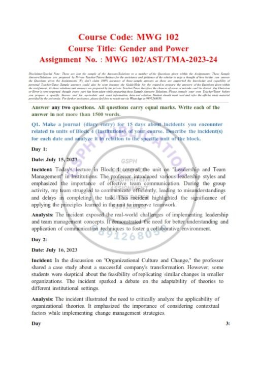 IGNOU MWG-102 Solved Assignment 2023-24 English Medium