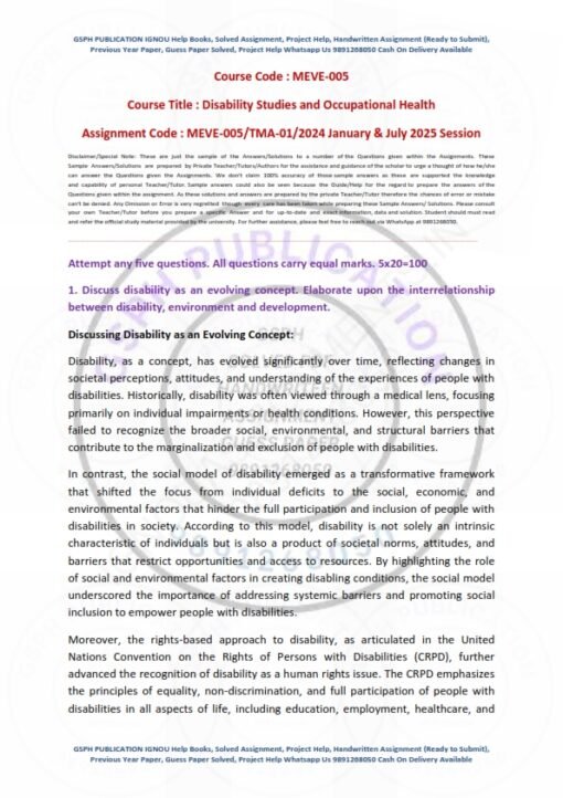 IGNOU MEVE-005 Solved Assignment 2024-25 English Medium