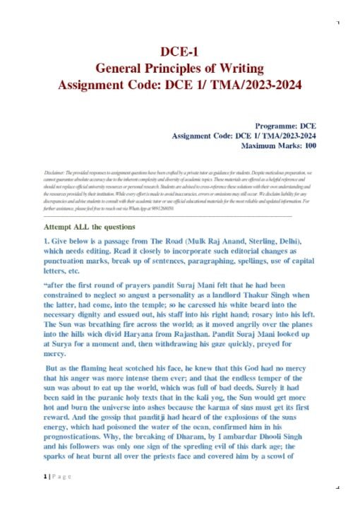 IGNOU DCE-01 Solved Assignment 2023-24 English Medium