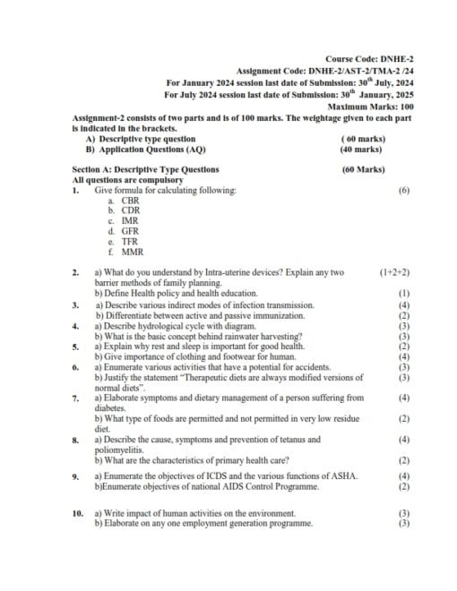 IGNOU DNHE-2 Solved Assignment Jan & July 2024 English Medium