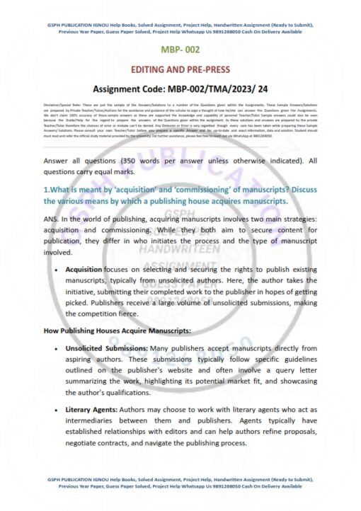 IGNOU MBP- 002 Solved Assignment 2023-24 English Medium