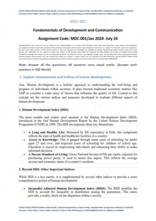 IGNOU MDC-001 Solved Assignment Jan & July 2024 English Medium
