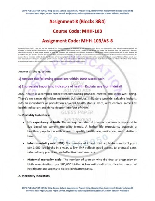IGNOU MHH-103 AS-8 Solved Assignment 2024 English Medium IGNOU MHH-103 AS-8 Solved Assignment 2024 English Medium