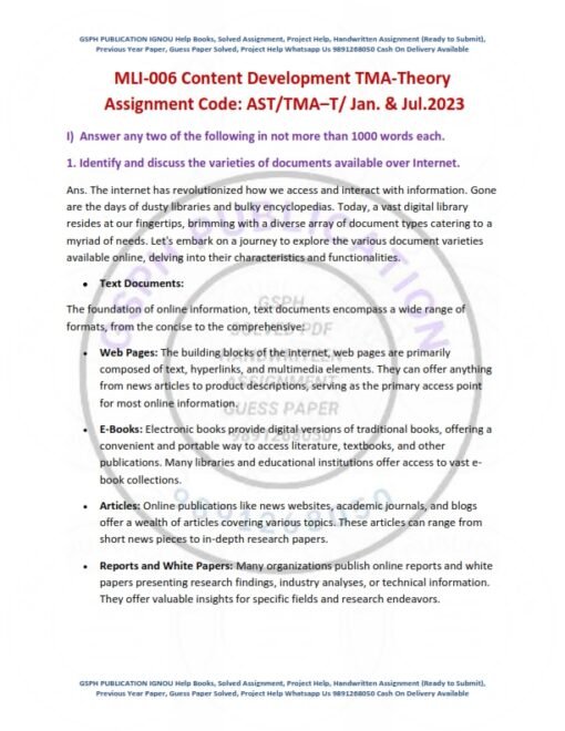 IGNOU MLI-006 Solved Assignment Jan & July 2023 English Medium