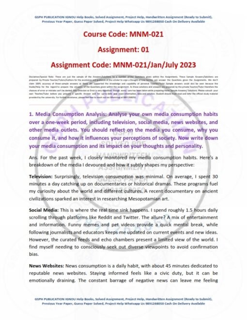 IGNOU MNM-021 Solved Assignment Jan & July 2023 English Medium