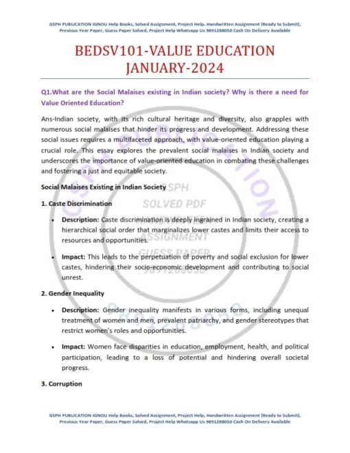 IGNOU BEDSV-101 Solved Assignment January 2024 English Medium