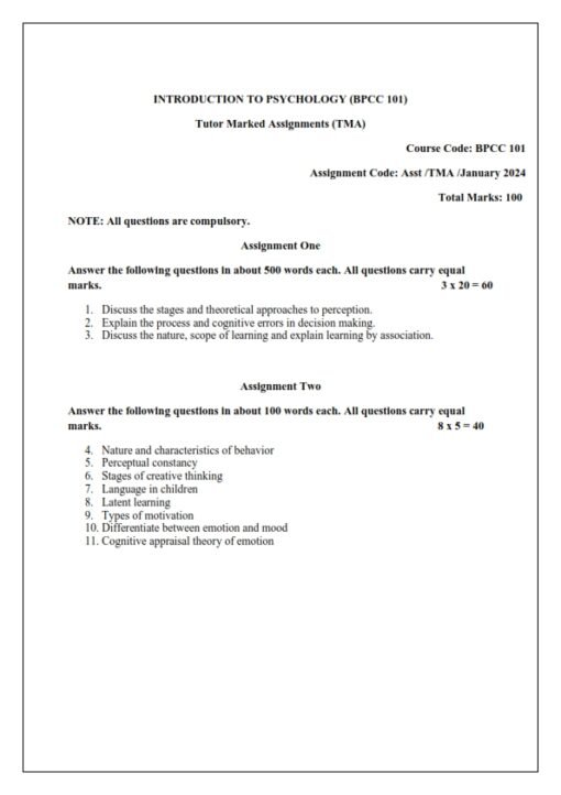 IGNOU BPCC-101 Solved Assignment Jan 2024 English Medium
