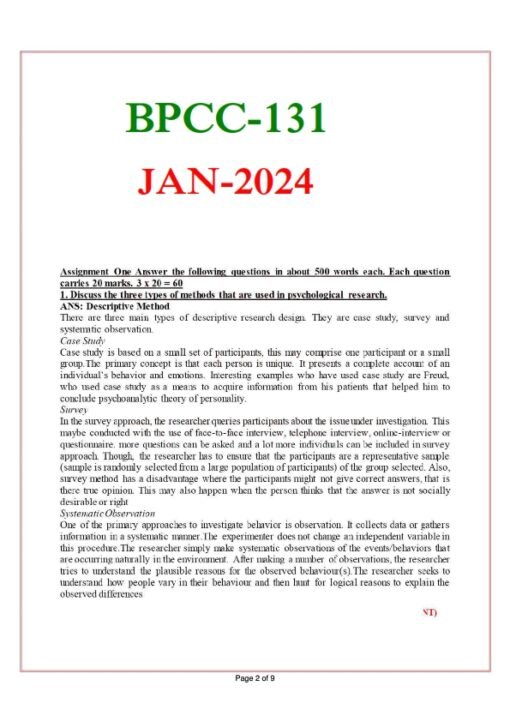 IGNOU BPCC-131 Solved Assignment Jan 2024 English Medium