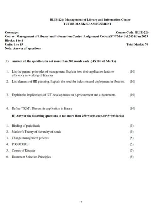 IGNOU BLIE-226 Solved Assignment 2024-25 English Medium