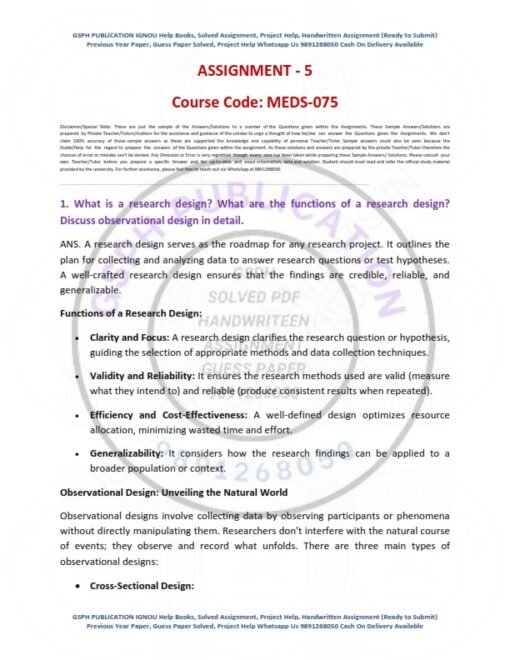 IGNOU MEDS-075 Solved Assignment English Medium 2024