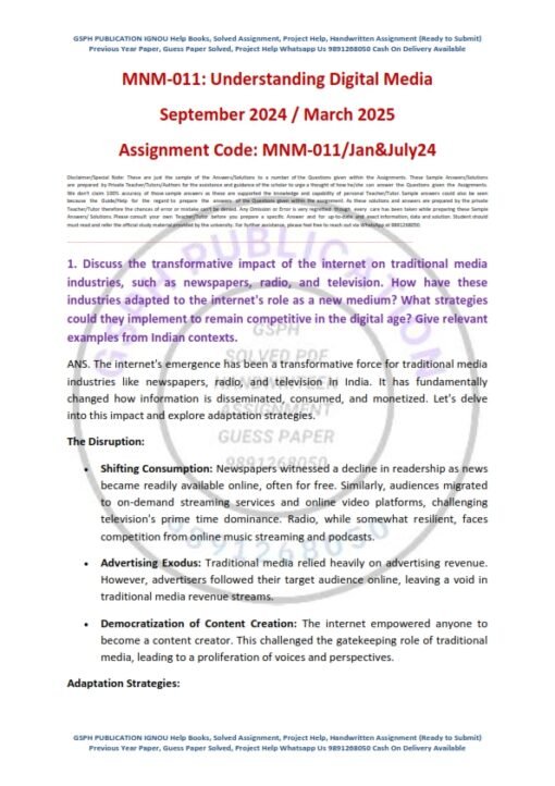 IGNOU MNM-011 Solved Assignment Jan & July 2024 Egnlish Medium