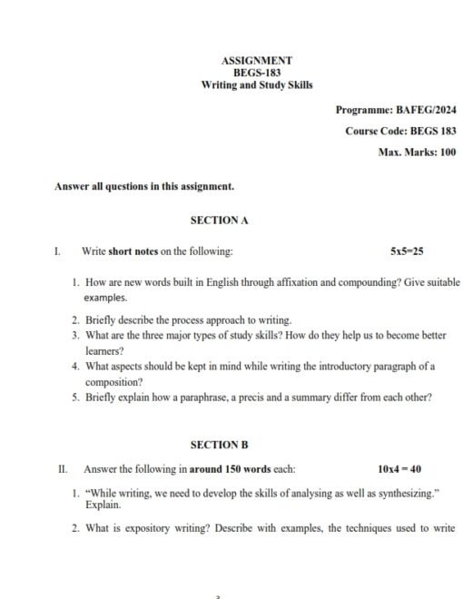 IGNOU BEGS-183 Solved Assignment 2024-25 English Medium 