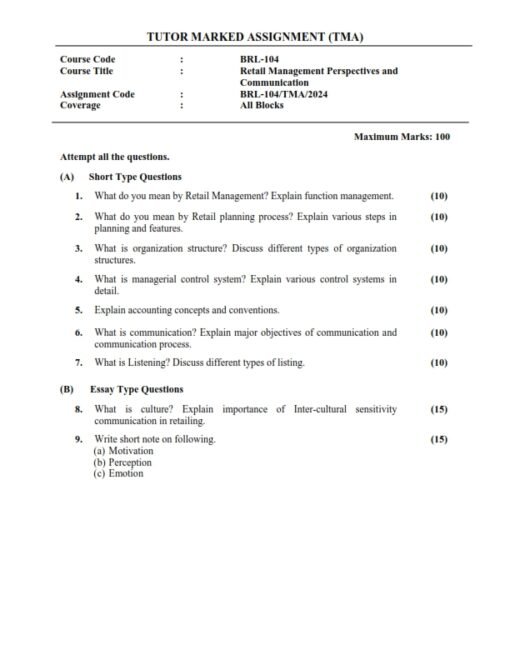 IGNOU BRL-104 Solved Assignment 2024-25 English Medium