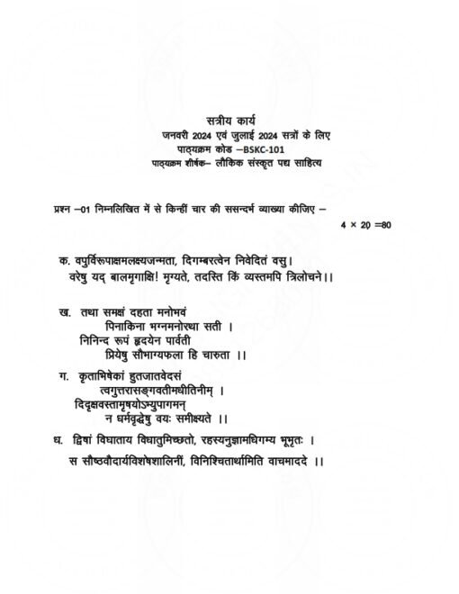 IGNOU BSKC-001 Solved Assignment 2024-25 Sanskrit Medium