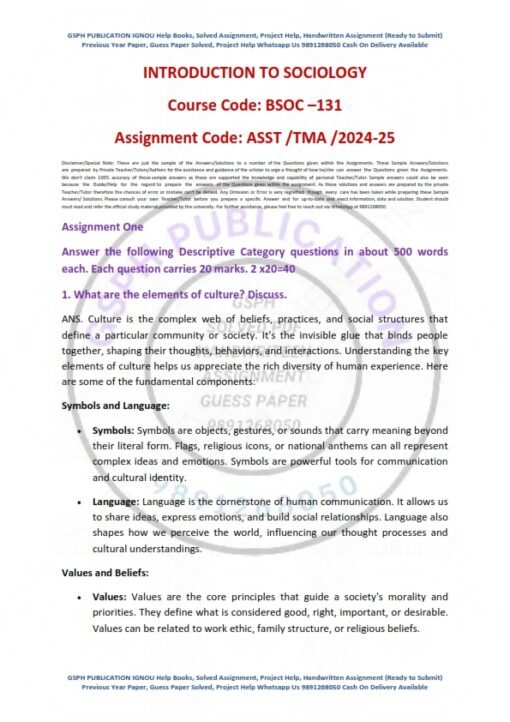 IGNOU BSOC-131 Solved Assignment 2024-25 English Medium