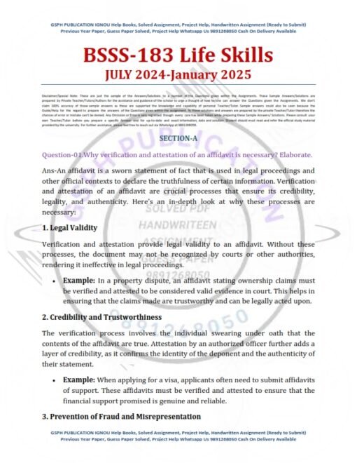 IGNOU BSSS-183 Solved Assignment 2024-25 English Medium