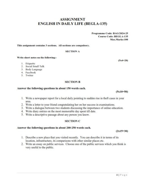 IGNOU BEGLA-135 Solved Assignment 2024-25 English Medium