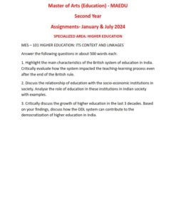 IGNOU MAEDU 2nd year Solved Assignment Jan & July 2024 English Medium MES -(101, 102 103 104)