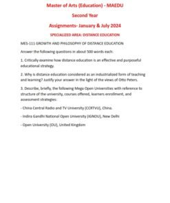 IGNOU MAEDU 2nd year Solved Assignment Jan & July 2024 English Medium MES -(111 112 113 114 115)