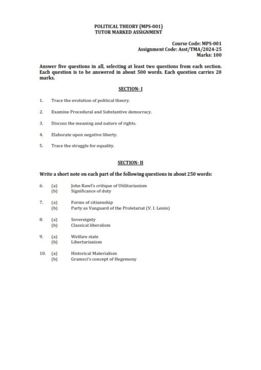 IGNOU MPS First Year Solved Assignment 2024-25 English Medium (MPS-01,02,03,04)