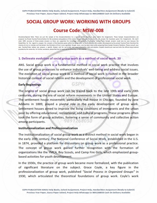 IGNOU MSW-08 Solved Assignment 2024-25 English Medium - IGNOU Solved ...