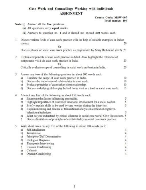 IGNOU MSW-07 Solved Assignment 2024-25 English Medium