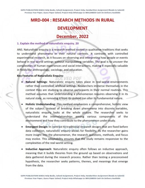 IGNOU MRD-004 Previous Year Solved Question Paper (DEC 2022) English Medium