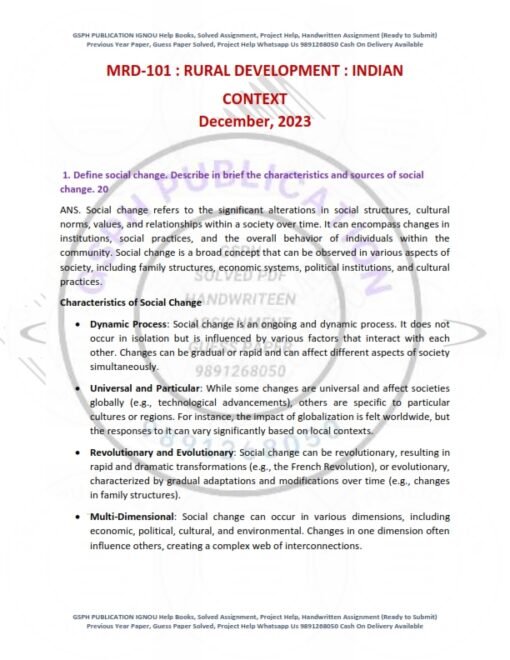 IGNOU MRD-101 Previous Year Solved Question Paper (Dec-2023) English Medium