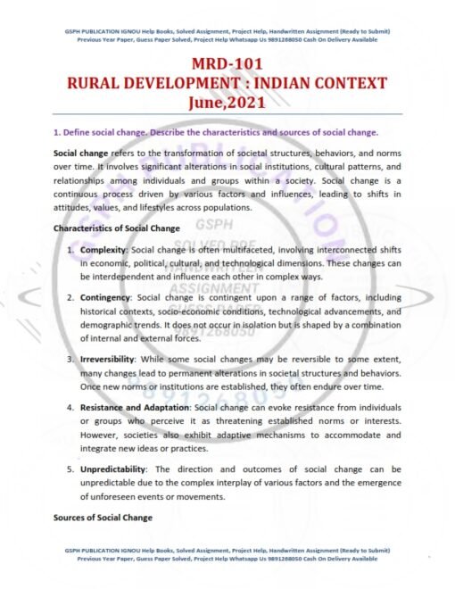 IGNOU MRD-101 Previous Year Solved Question Paper (June-2021) English Medium