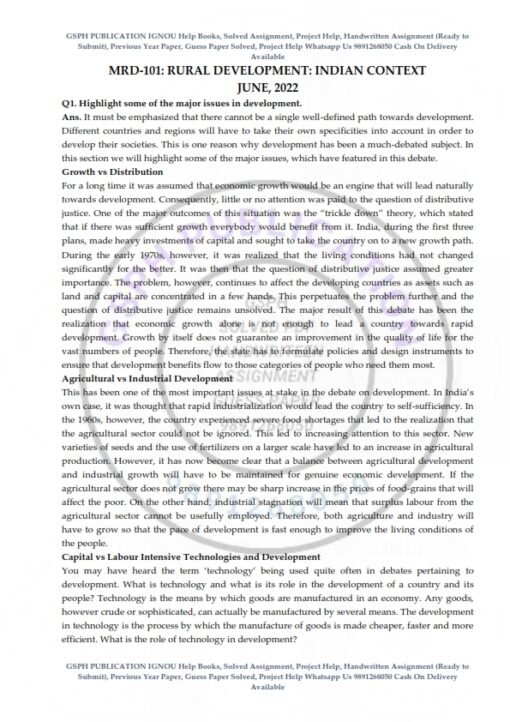 IGNOU MRD-101 Previous Year Solved Question Paper (June-2022) English Medium