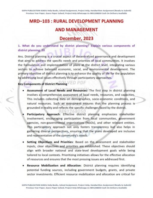 IGNOU MRD-103 Previous Year Solved Question Paper (Dec-2023) English Medium