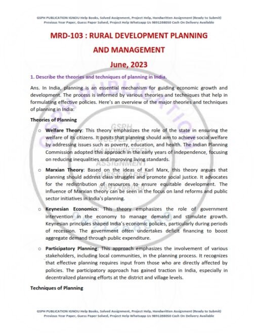IGNOU MRD-103 Previous Year Solved Question Paper (June 2023) English Medium