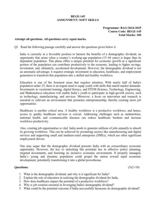 IGNOU BEGE-145 Solved Assignment 2024-25 English Medium