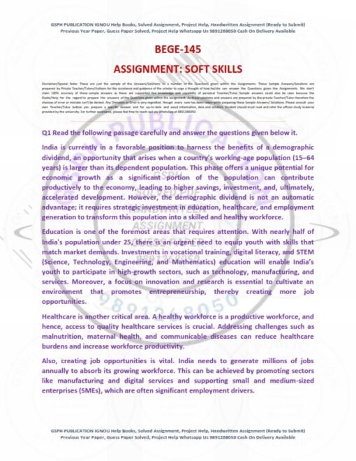 IGNOU BEGE-145 Solved Assignment 2024-25 English Medium
